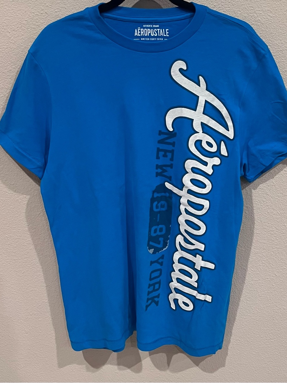 Aeropostale Royal Blue Short Sleeve Tee with White Vertical Script
